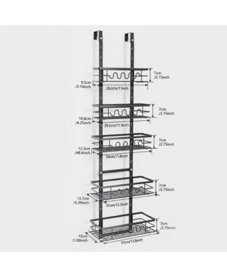 Over The Door Pantry Organizer, Metal Hanging Spice Rack for Pantry Door, Multi-Tier Over The Door Organizer 5 Layers