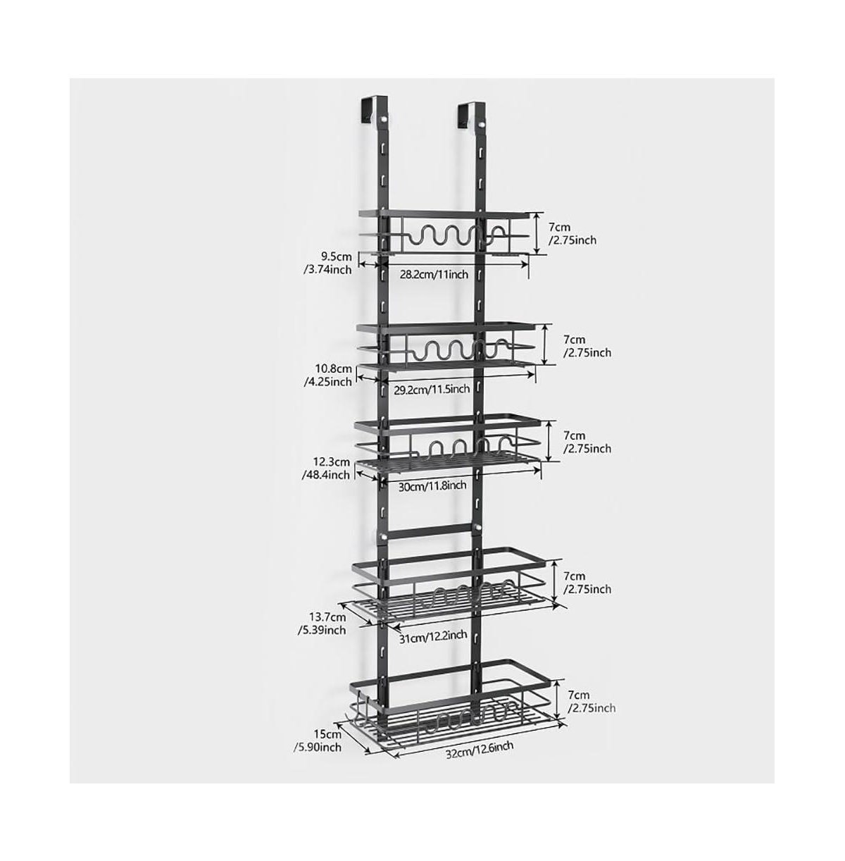 Homfan Over The Door Pantry Organizer, Metal Hanging Spice Rack for Pantry Door, Multi-Tier Over The Door Organizer 5 Layers