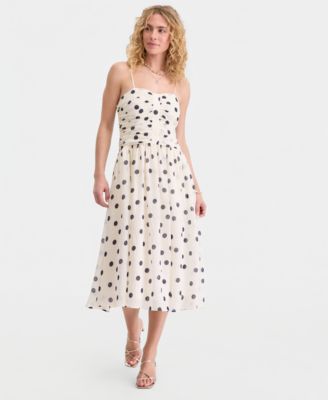 Women's Dot-Print Sweetheart-Neck Midi Dress