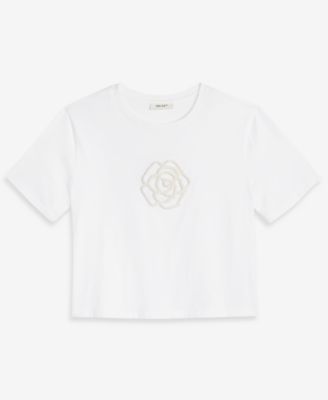 Women's Floral Beaded Relaxed Cotton T-Shirt