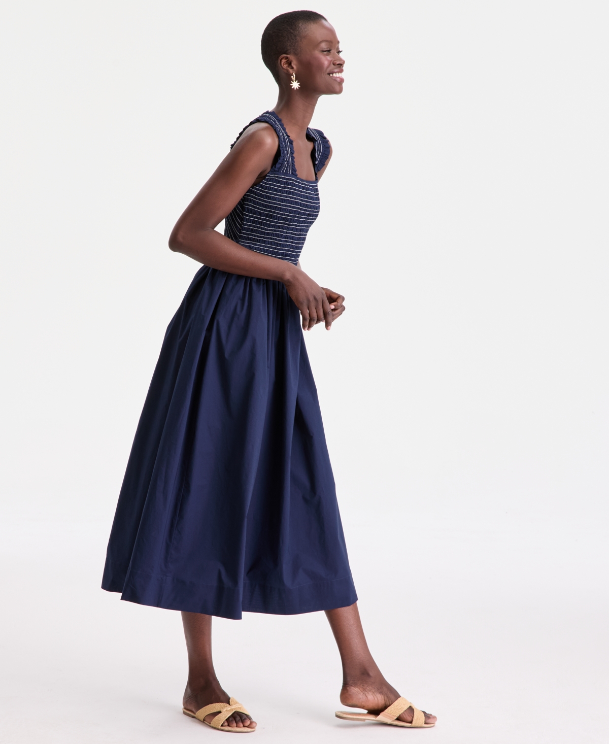 On 34th Women's Cotton Smocked Cross-Back Maxi Dress, Macy's Exclusive