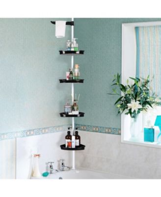 Corner Shower Caddy Tension Pole, Rust-Resistant Bathroom Storage Organizer with 4-Tier Adjustable Shelves & Rubber Pad, 101.6''- 122'' Height