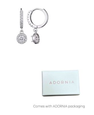 Silver CZ Halo Drop Huggie Hoop Earrings