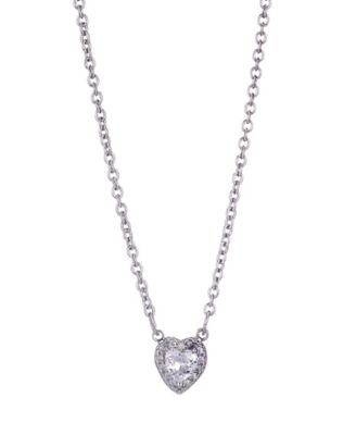 Silver CZ Halo Heart Necklace
