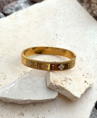 Tarnish Resistant Gold Clover Bangle Bracelet