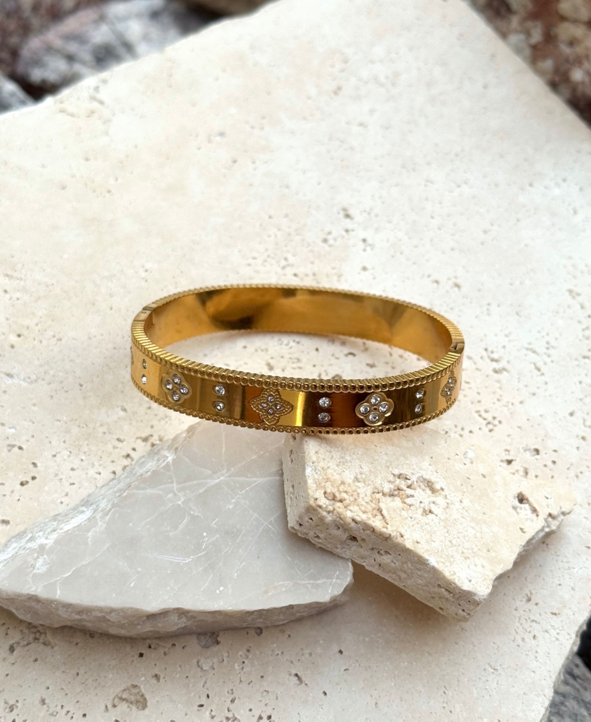 Adornia Tarnish Resistant Gold Clover Bangle Bracelet