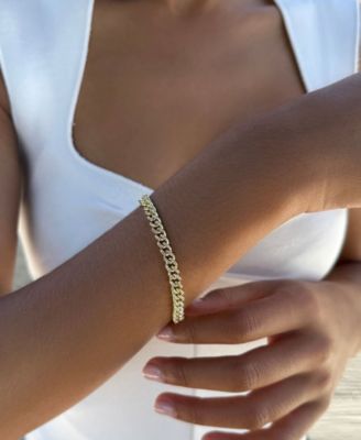 Gold Crystal 8mm Curb Chain Bracelet