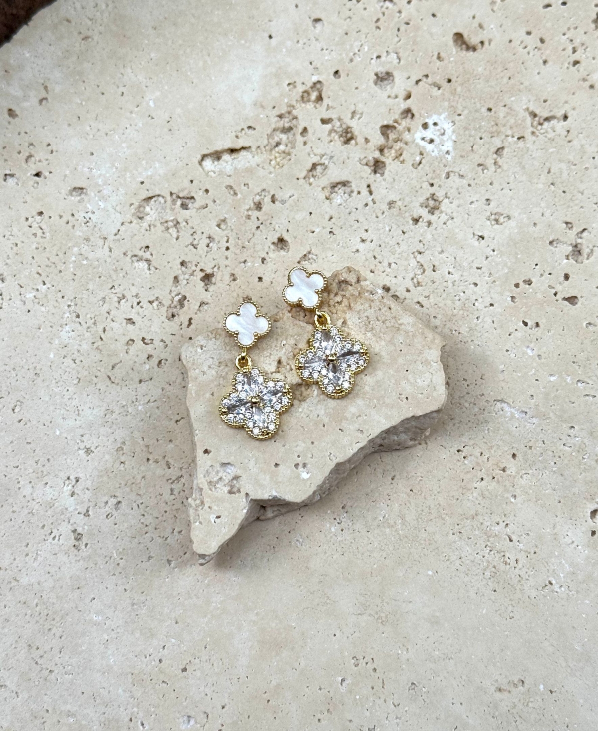 Adornia Gold Mother of Pearl and Cz Clover Drop Earrings