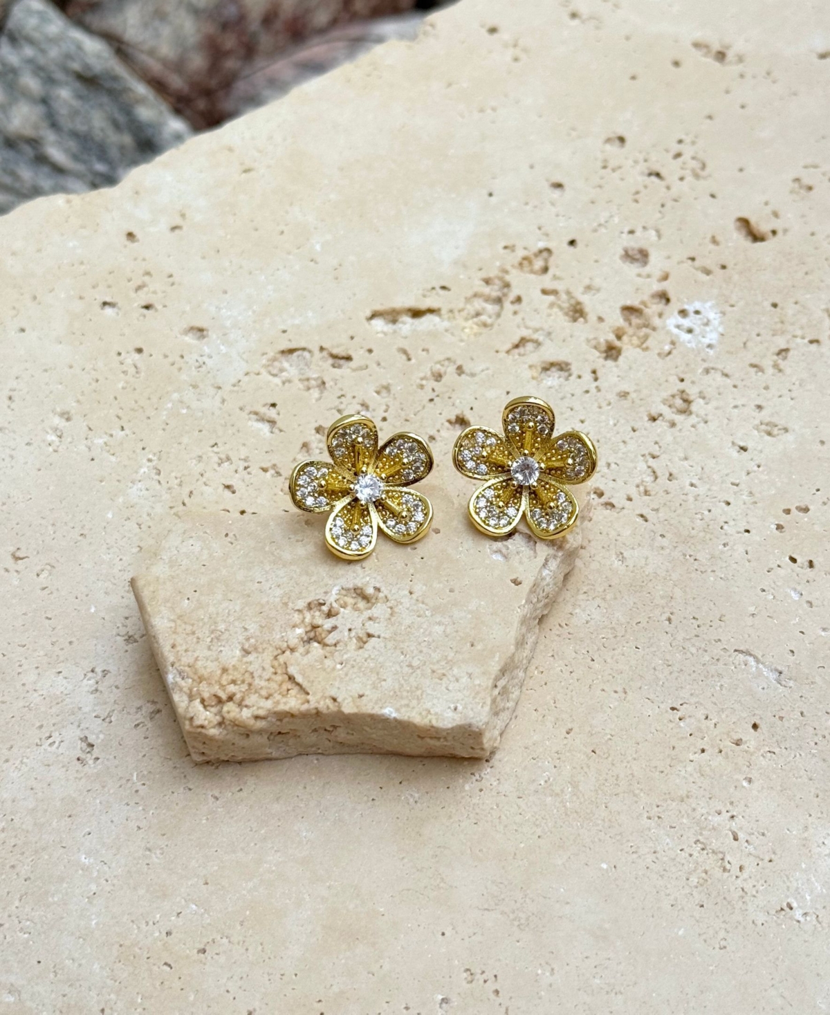 Adornia Gold Cz Flower Stud Earrings