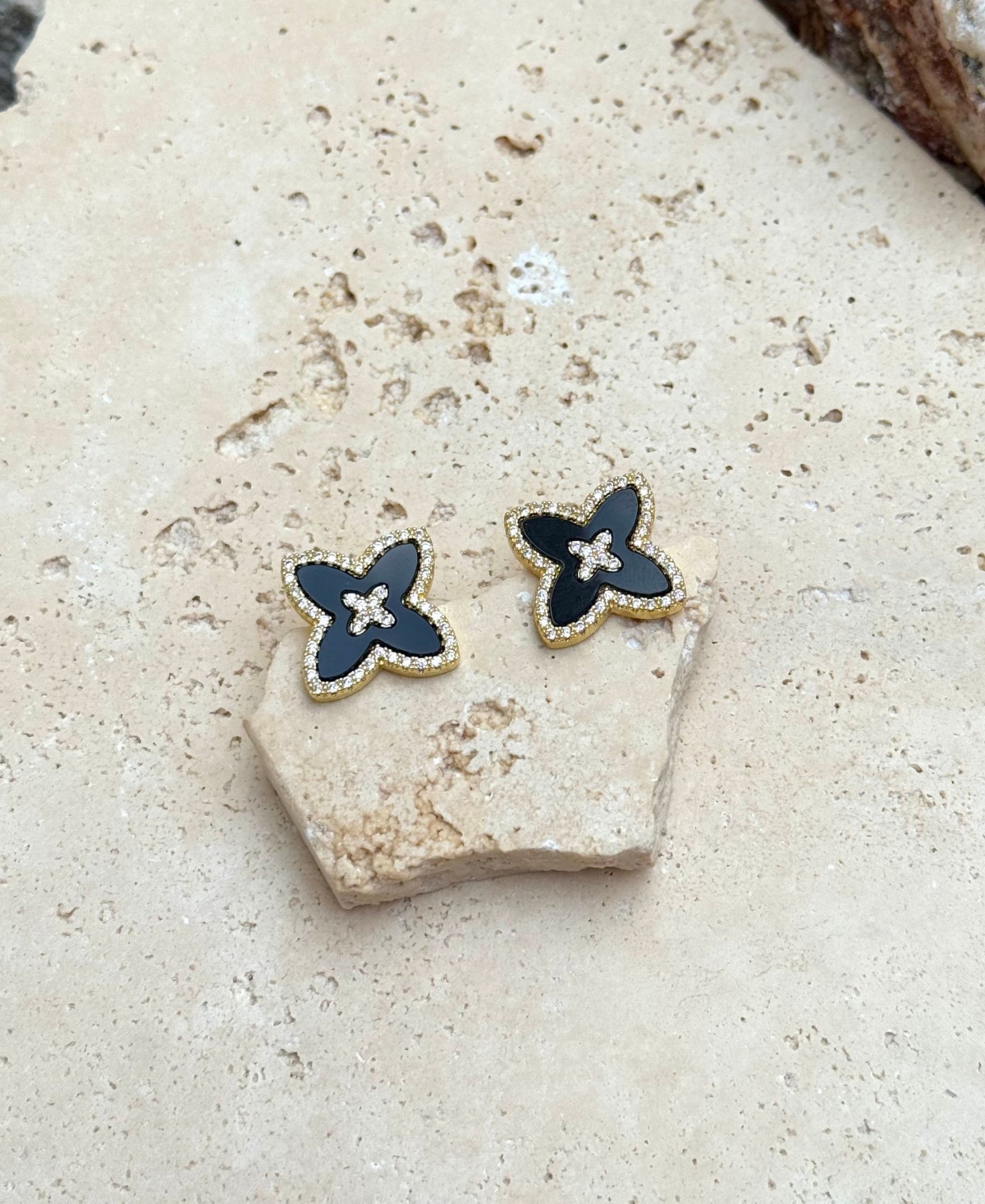 Adornia Gold Cz Black Statement Flower Stud Earrings