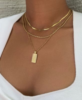 Tarnish Resistant Gold Dog Tag 3-Piece Necklace Set