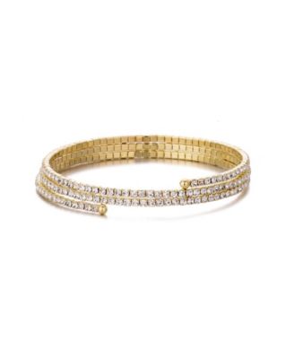 Gold Crystal Triple Coil Tennis Stretch Bracelet