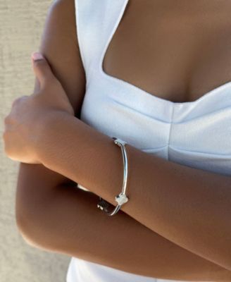 Silver Mother of Pearl Clover Bangle Bracelet