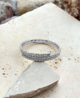 Silver Coil Stretch Crystal Tennis Wrap Bracelet