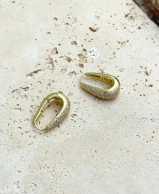 Gold CZ Secure Hinge Hoop Earrings