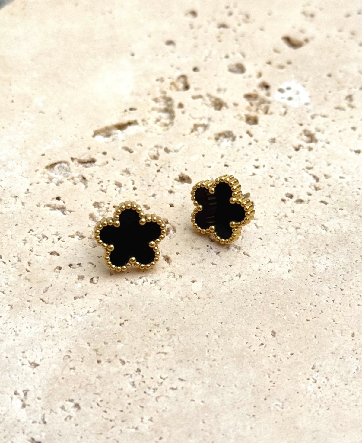 Adornia Tarnish Resistant Gold Black 5-Leaf Clover Stud Earrings