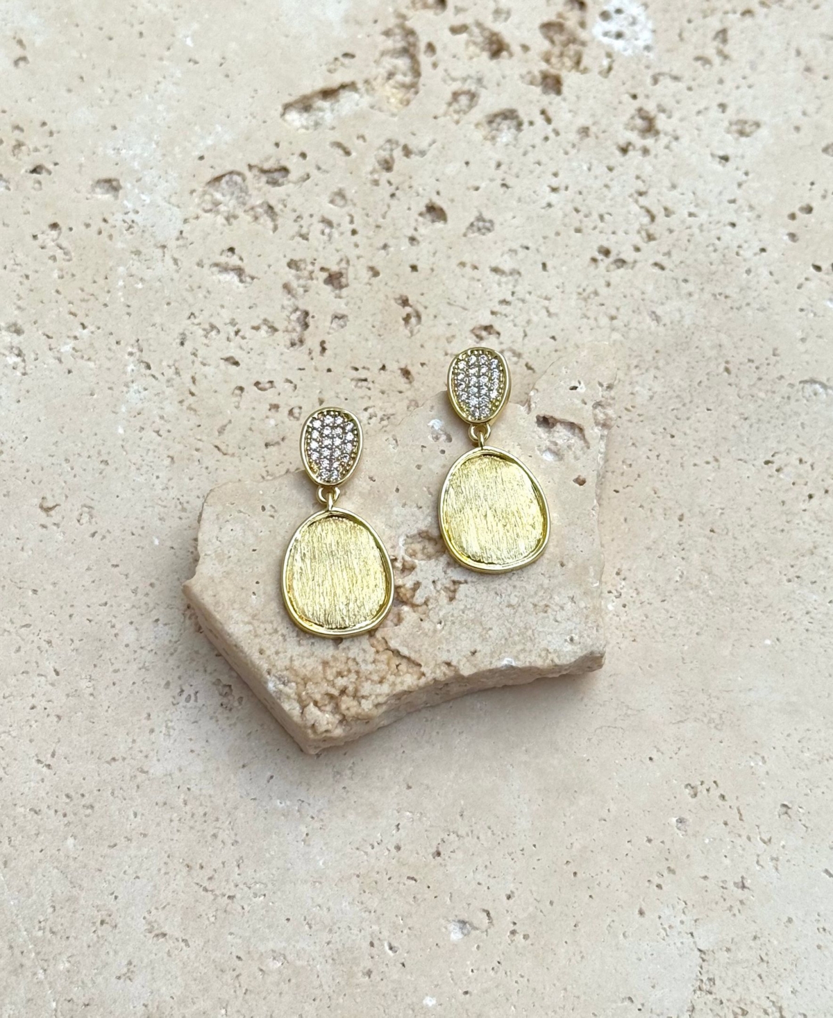 Adornia Gold Crystal Satin Finish Drop Earrings