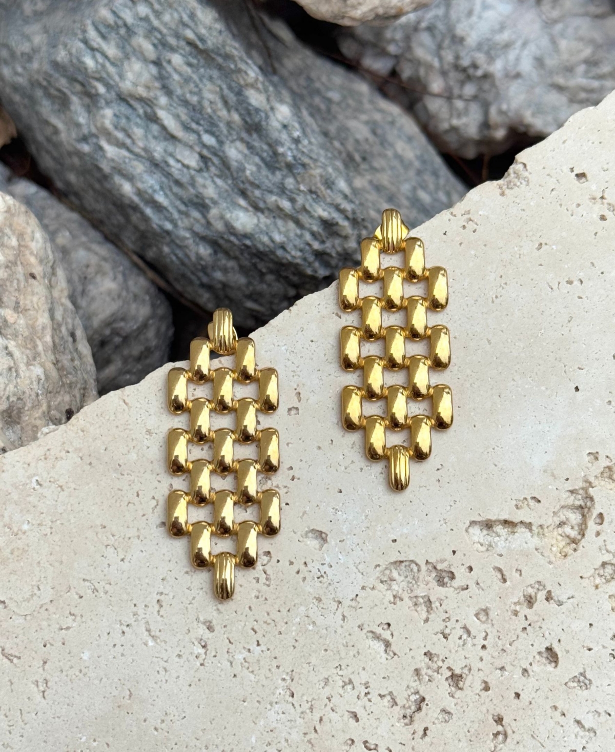 Adornia Tarnish Resistant Gold Grid Drop Earrings