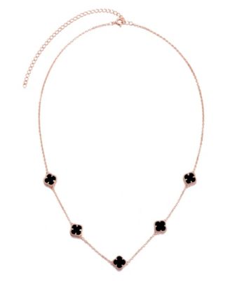 Rose Gold Black Flower Station Necklace
