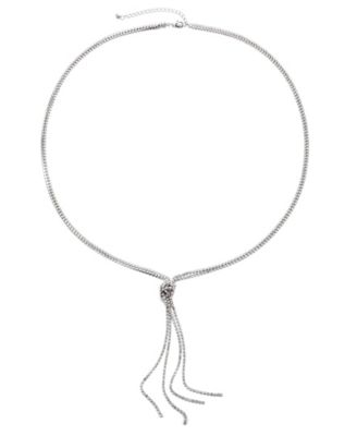 Silver Crystal 32" Tennis Knotted Lariat Necklace