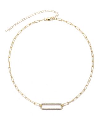 Gold CZ Rounded Rectangle Pendant Necklace