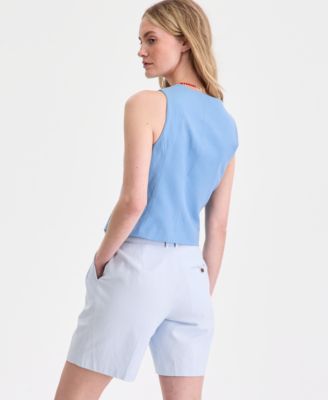 Women's Linen Blend V-Neck Button-Front Vest