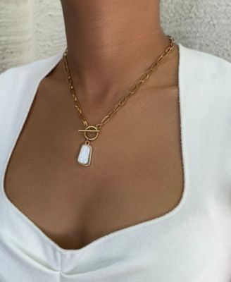Tarnish Resistant Gold Mother of Pearl Toggle Necklace