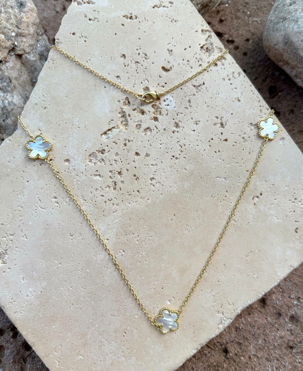 Adornia Gold Mother of Pearl 36" 5-Leaf Clover Station Necklace