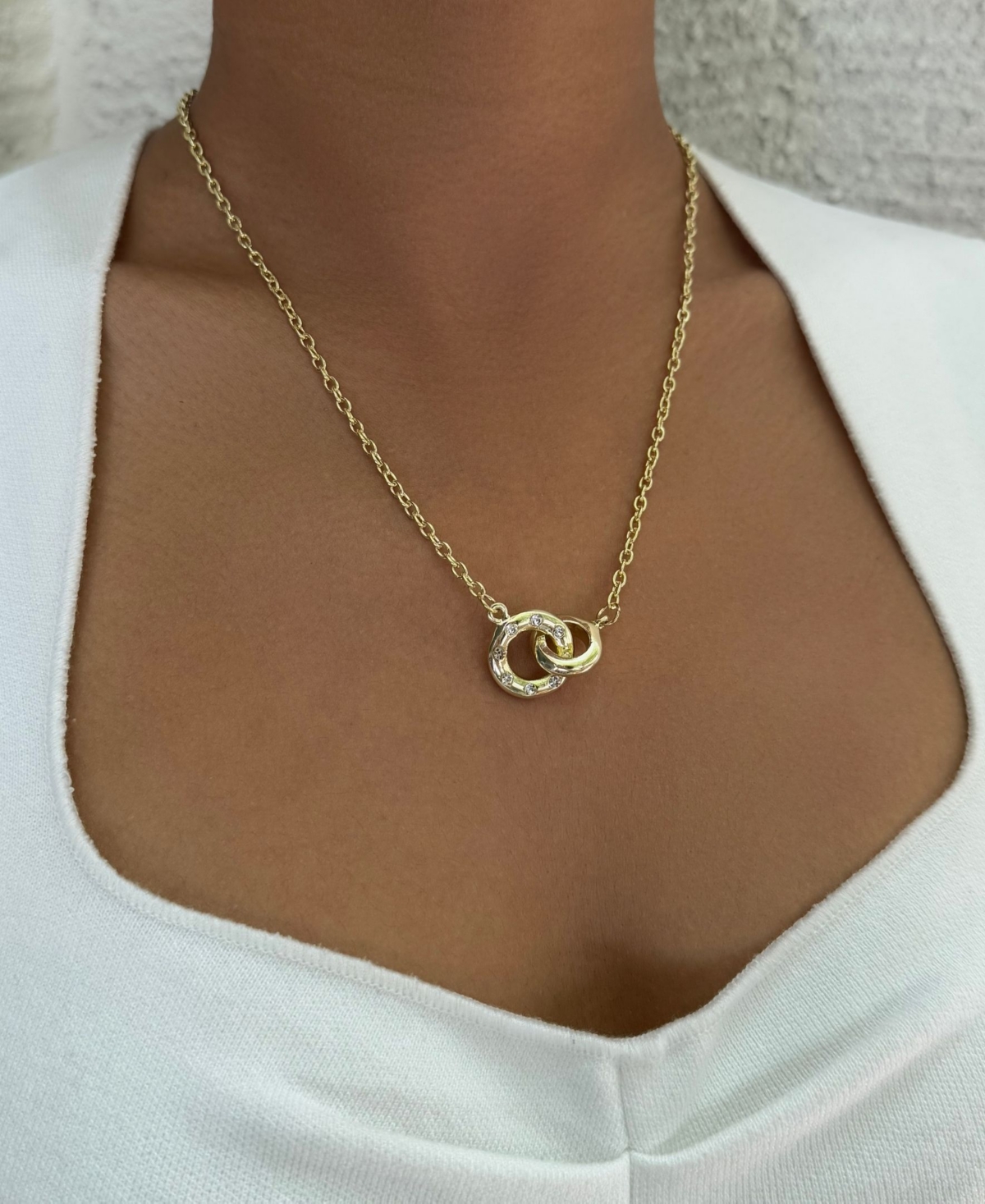 Adornia Tarnish Resistant Gold Cz Locking Rings Necklace