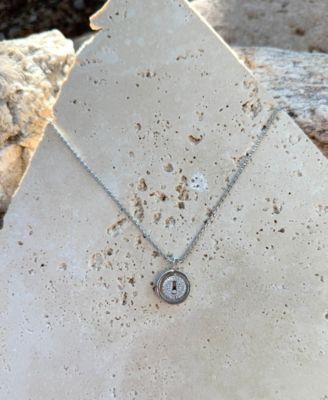 Silver CZ Dancing Stone Disc Pendant Necklace