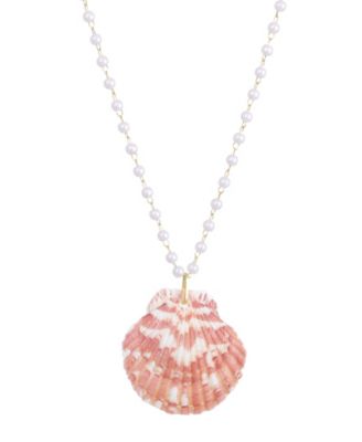 Gold Pearl Pink Shell Rosary Necklace