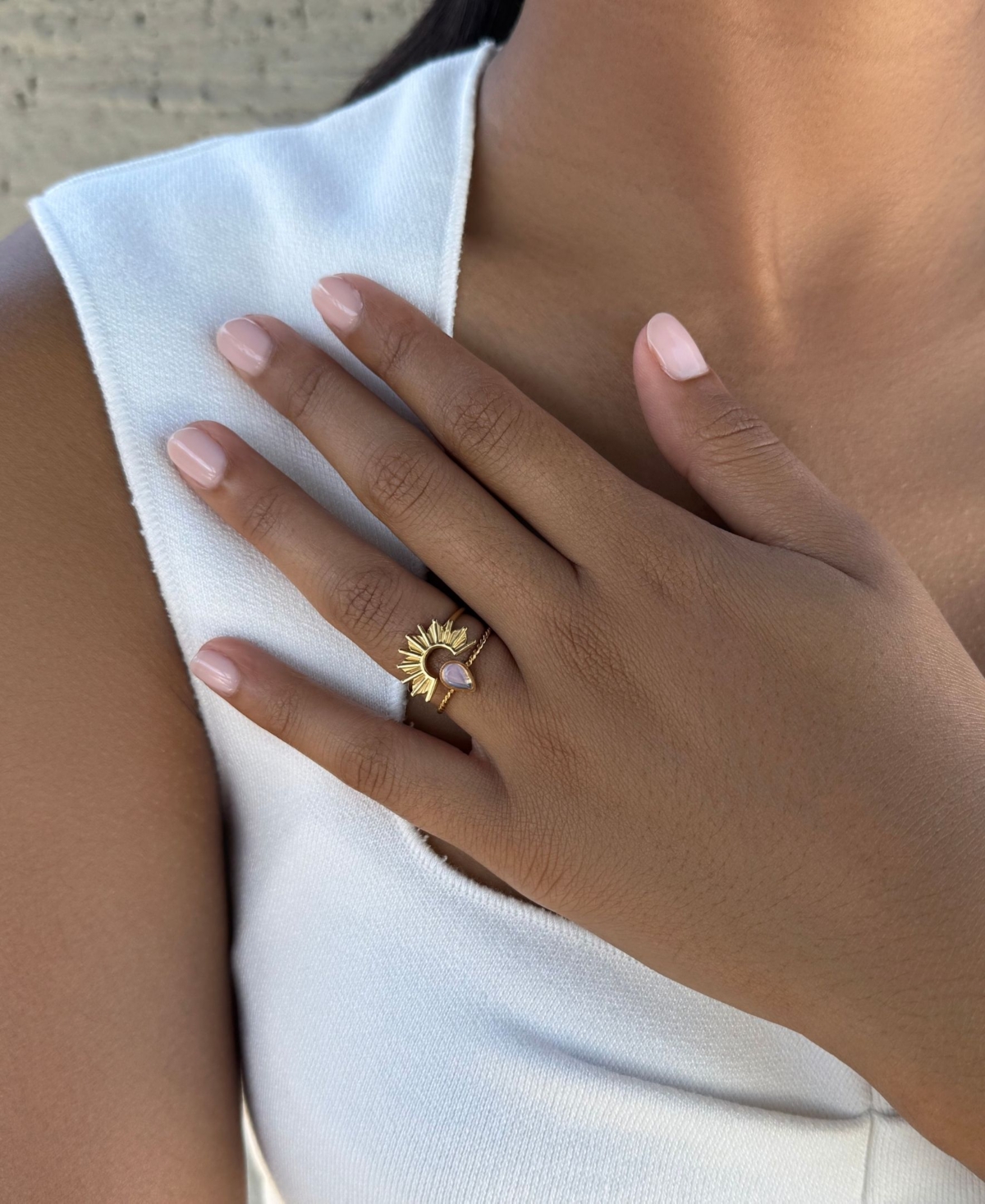 Adornia Tarnish Resistant Gold Opal Sunrise Ring Set