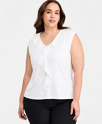 Plus Size Mixed-Media Ruffle Top