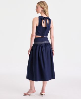 Women's Poplin Topstitch Tie-Back Tank & Midi Skirt