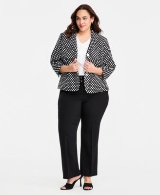 Plus Size Dot-Jacquard 3/4-Sleeve Jacket