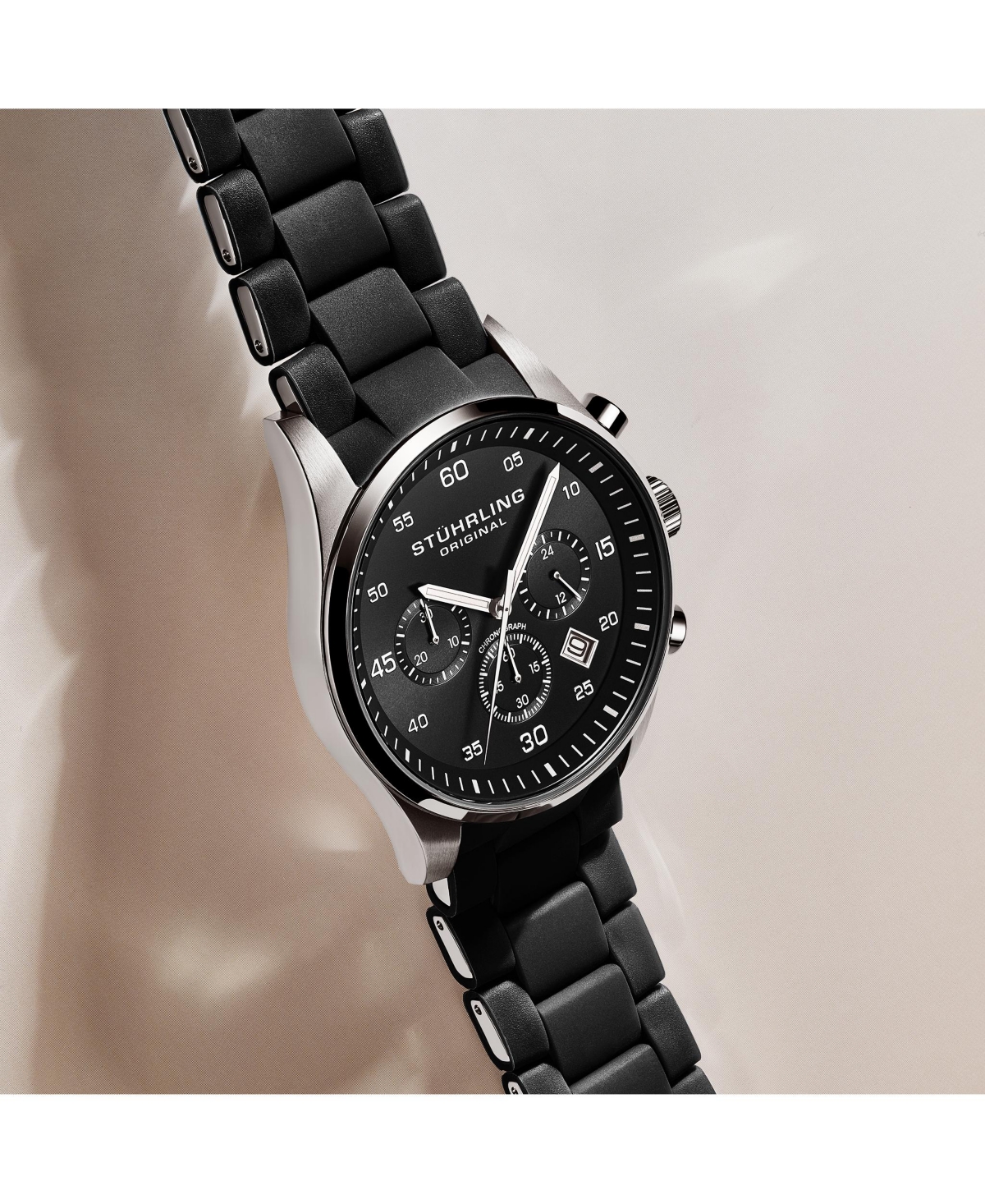 Stuhrling Velocity 4076 Chronograph Men s 43mm Quartz Watch – Multi-Function Dial, Krysterna Crystal, Silicone Strap, 50M Wr