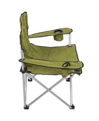 Heavy-Duty Folding Quad Outdoor Camping Chair, Portable Folding Camp Chair with Wide Seat, Cup Holders, and Carry Bag, Green