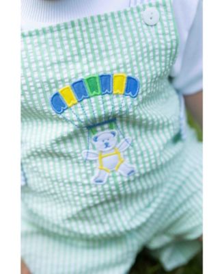 Baby Boy Seersucker Shortall With Parachute Bear