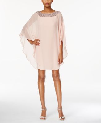 XSCAPE Embellished Chiffon Cape-Overlay Dress, Regular Petite