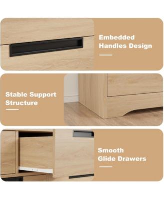 6 Drawer Dresser for Bedroom, Natural Modern Double Dresser Organizer with Embedded Handles Design, Wooden Chest of Drawers for Living Room