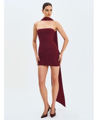 Women Ovelia Crimson Satin Ribbon Strapless Mini Dress