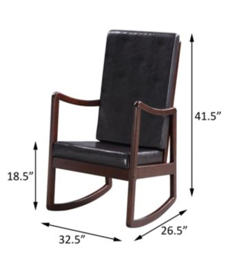 Dark Brown and Espresso Contemporary Rocking Chair with Armrest Removable Foam Cushions Faux Leather Upholstery