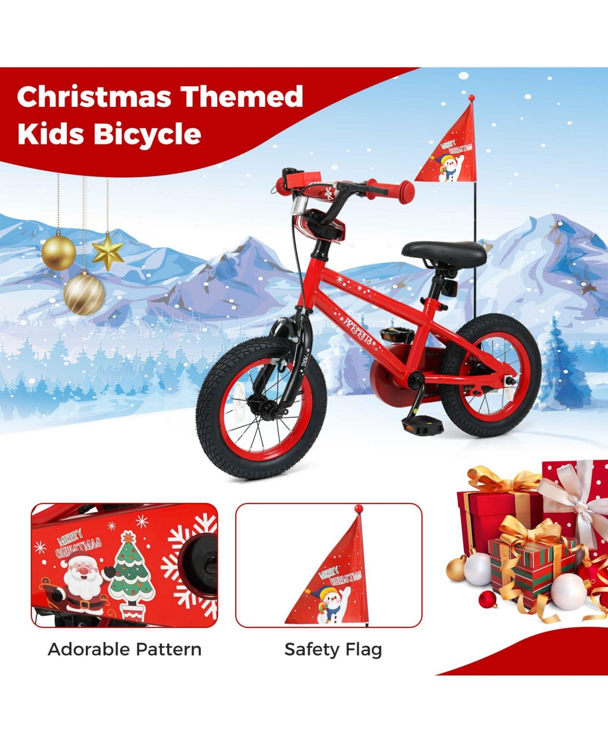Mecale Inch Kids Bike Adjustable with Christmas Music & Flag for Aged Years Old
