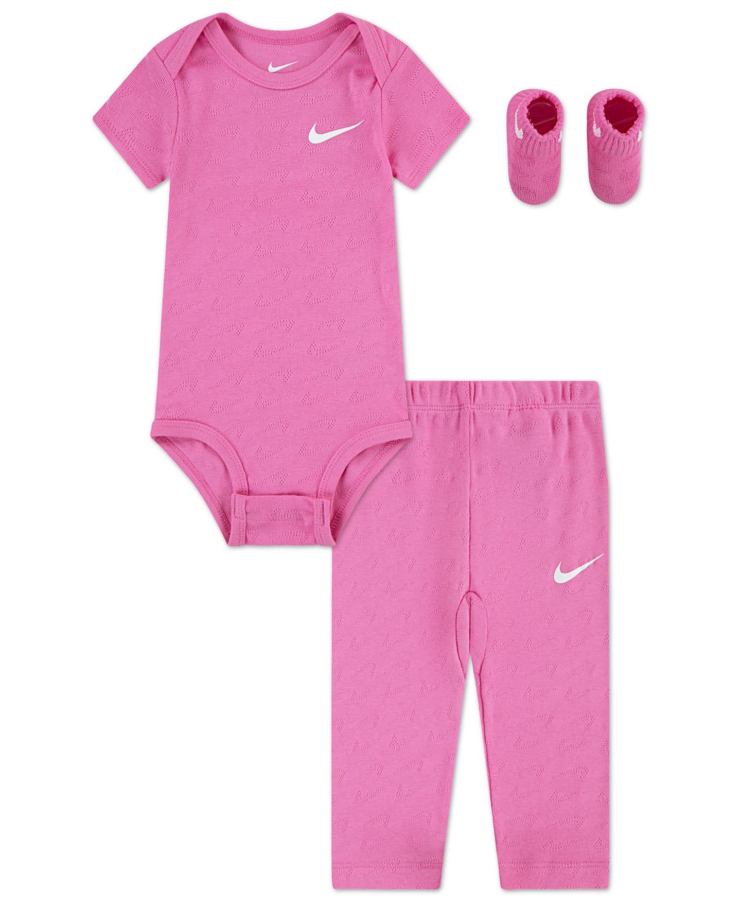 Комплекты Nike Baby Girls' Pointelle Bodysuit, Pants and Socks, 3-Piece Set, цвет: Розовый — фото 1