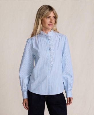 Women's Poplin Ruffle Button Front Shirt