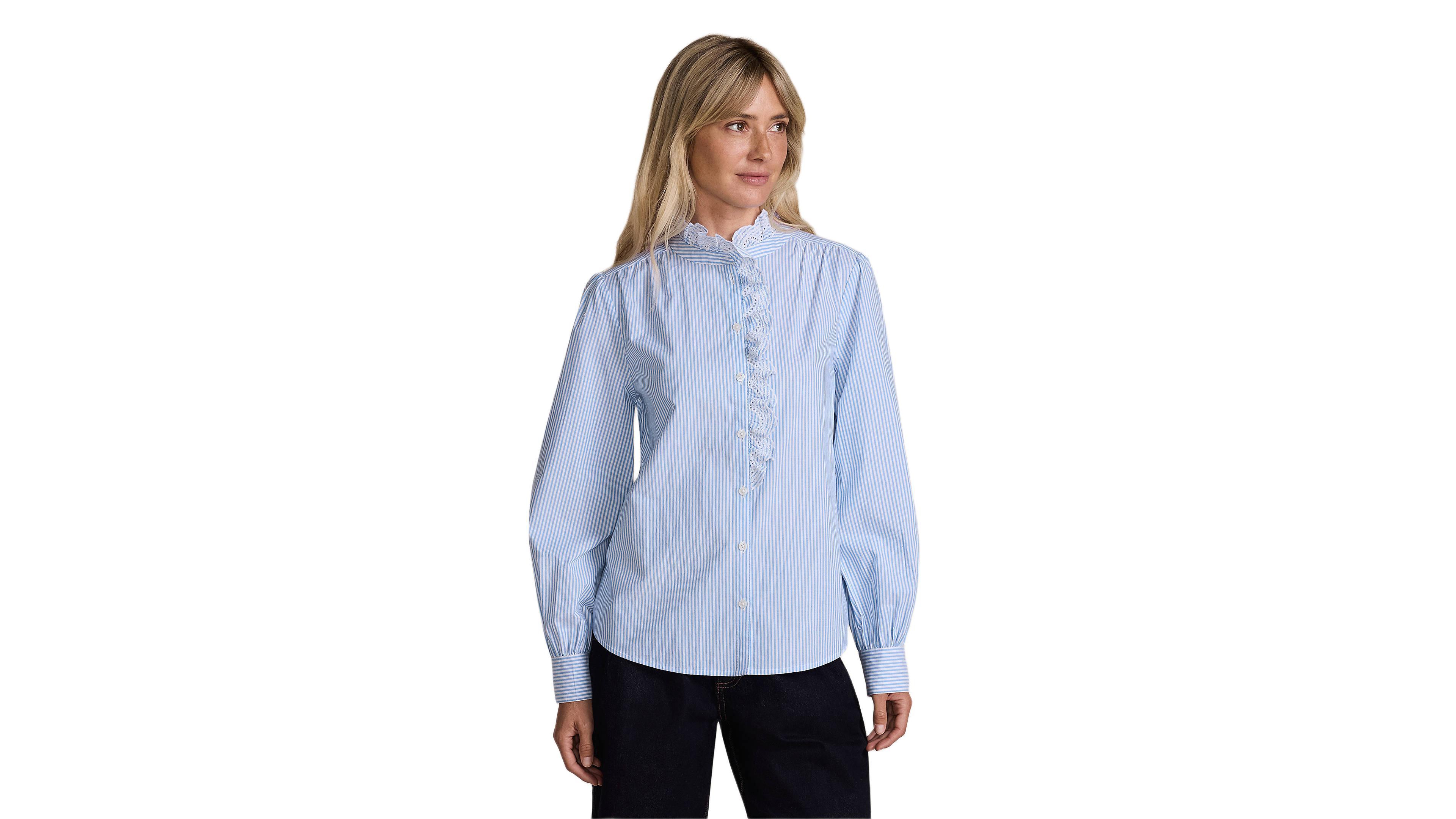 Lands' End Women's Poplin Ruffle Button Front Shirt