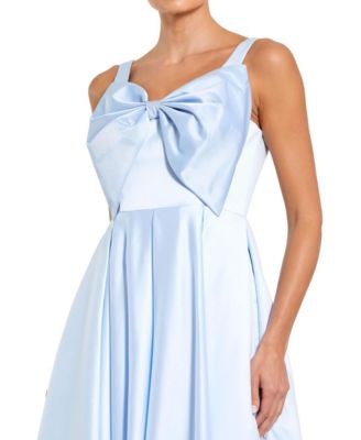 Women's Sleeveless Satin Midi Dress with Bow Detail