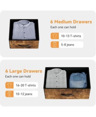 12 Drawer Dresser for Bedroom, Fabric Storage with Side Pockets and Hooks, Large Chest of Drawers for Closet, Living Room, Hallway