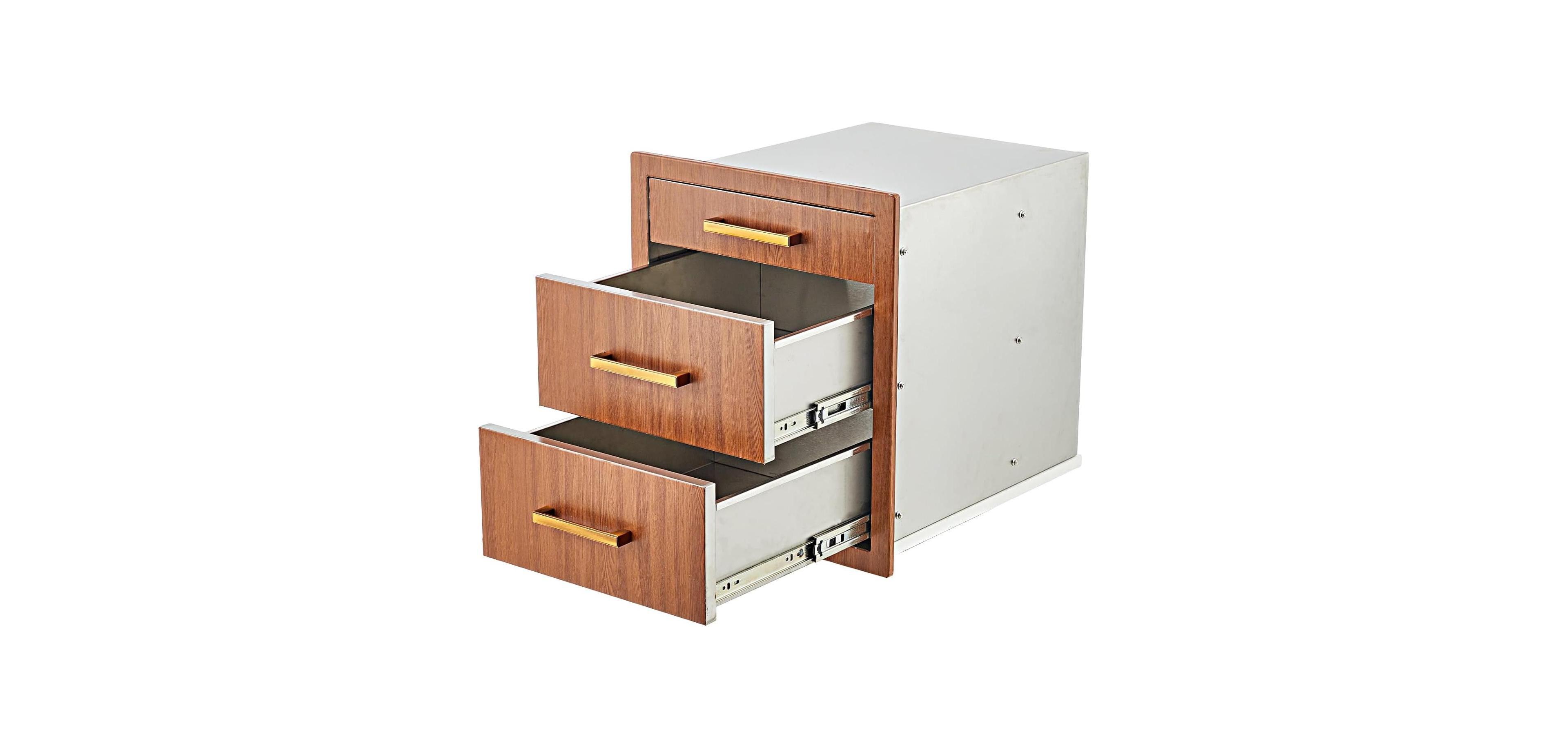 gaomon Outdoor Kitchen Drawers 17" W x 20" H x 20" D, Flush Mount Triple Bbq Drawers with Stainless Steel Handle for Outdoor Kitchens, Bbq Island
