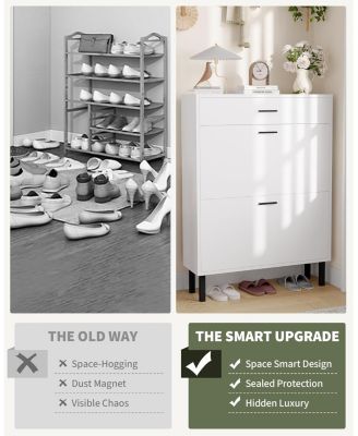 Narrow Shoe Cabinet Storage for Entryway, 3 Drawers, Freestanding Shoe Organizer Wooden,Shoe Rack Storage with 3-Tier Adjustable Shelves